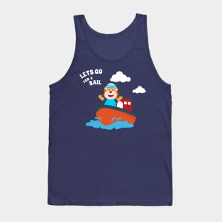 Cute lion the animal sailor on the boat Tank Top